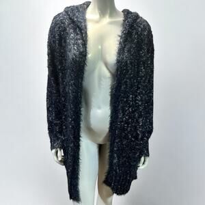 Express Medium Hooded Sweater - Grey & White Speckled Knit Fuzzy